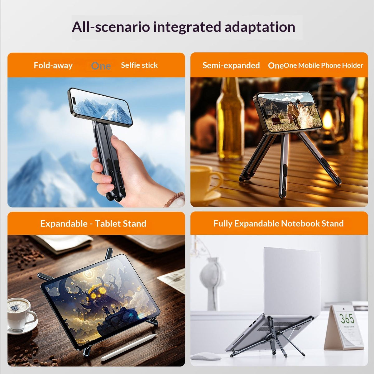 Cubonic Orbit Flex Adjustable Foldable Stand for Mobile Phones & Tablets, Portable Desk Stand