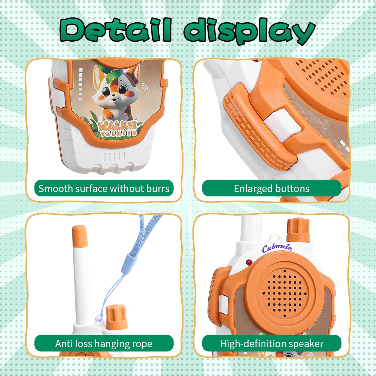 Cubonic Walkie Talkies Electronic for Kids: 2 Pack 2000FT Long Range Coverage - Outdoor Toys for Kids Age 3-12 Camping Hiking Backyard Trips - Birthday Gift for Boys Girls