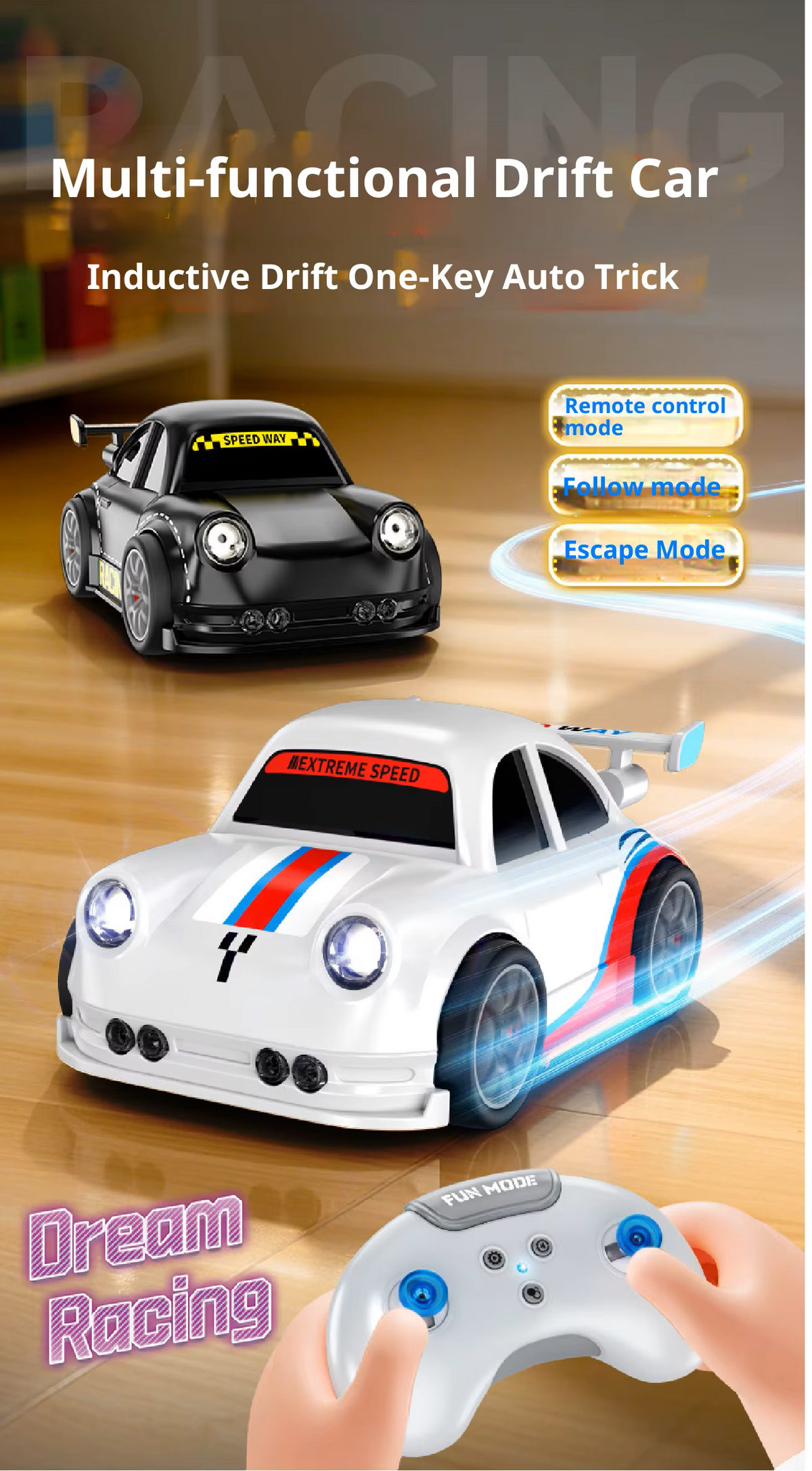 Cubonic Remote Control Intelligent Sensor Drift Car for Kids – 4 Wheel Drive Mini RC Drifting Car with Follow Me, Escape Mode, Music & LED Light Toy Gift for Boys Girls