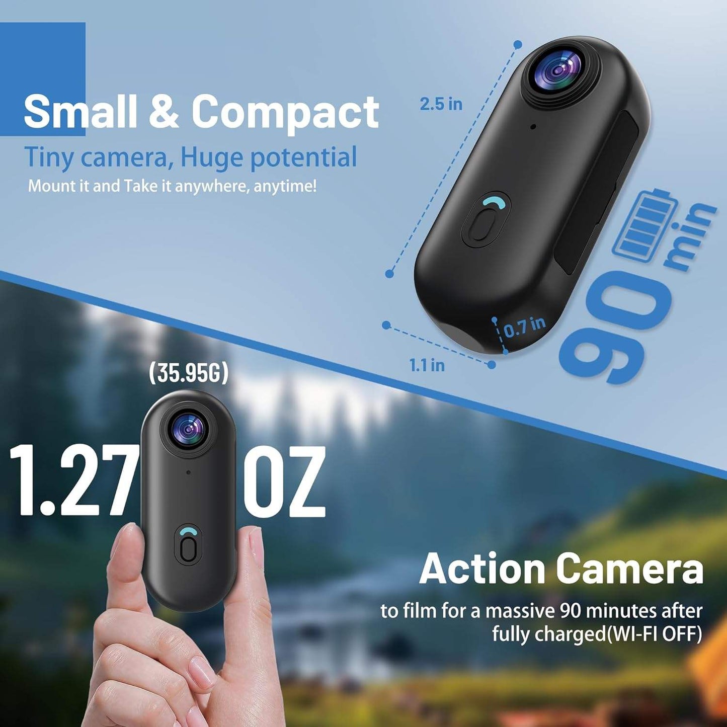 Cubonic Microx 4K Thumb Size Body Camera for Sports & Action|Wifi|App Control|800mah Battery|Upto90min backup|Magnetic Attachment  for Indoor/Outdoor