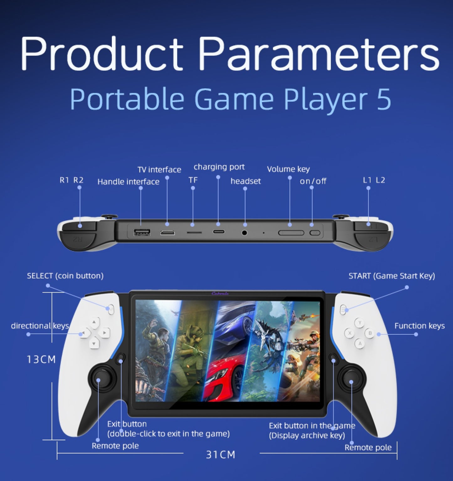Cubonic Portable Game Multi-Player 5 with 7Inch HD SCreen 2nd Gen Host+Wireless Linux System Dual Controller 30+ Emulators Open Source Gaming Console