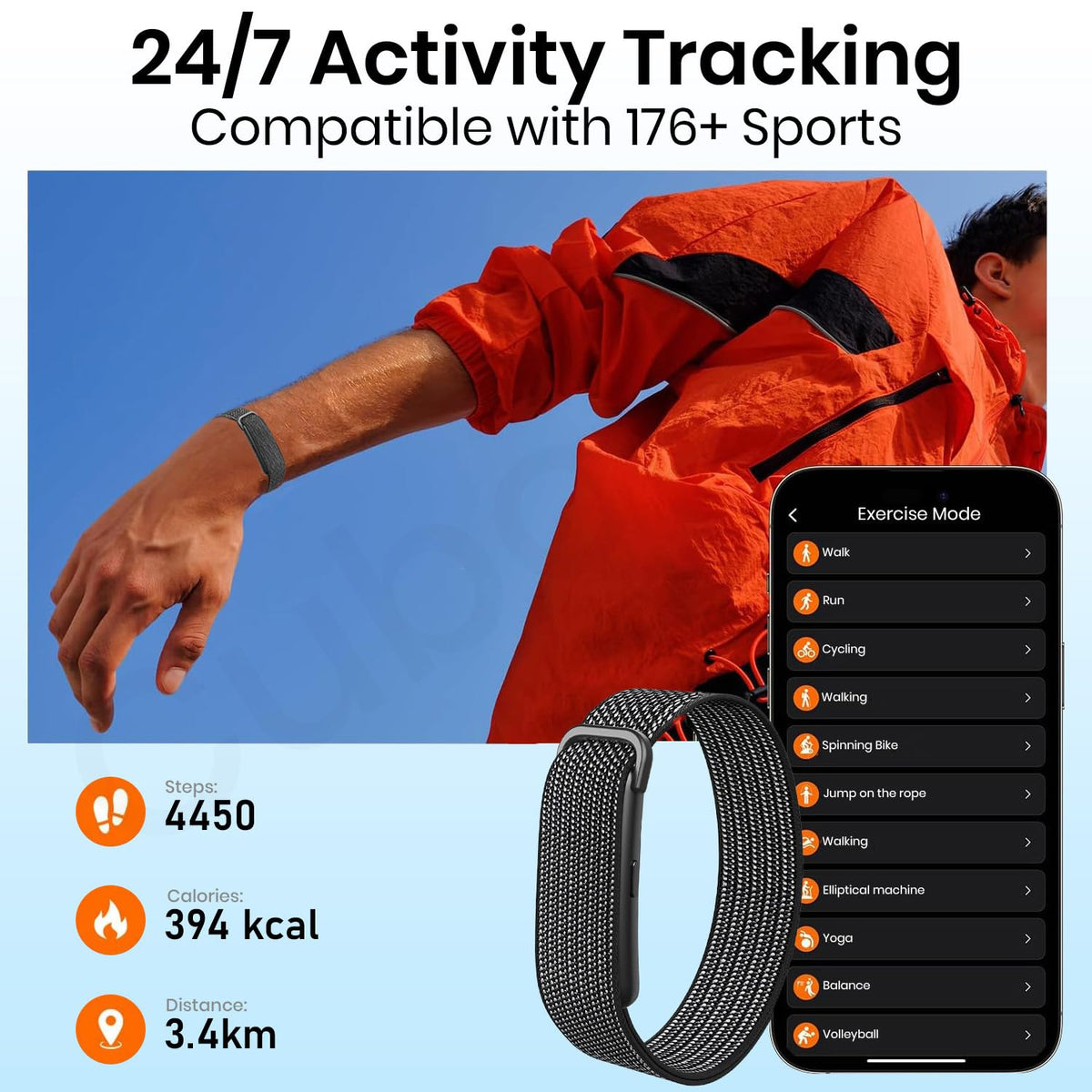 Cubonic Vytal Drift Smart Fitness Band-Screenless Smart Fitness Band | 176+ Sports Modes, 1ATM Waterproof, 10-15 Day Battery Backup,Couple Sharing Features, Sleep & Monitoring Activity,App Controlled Android & iOS