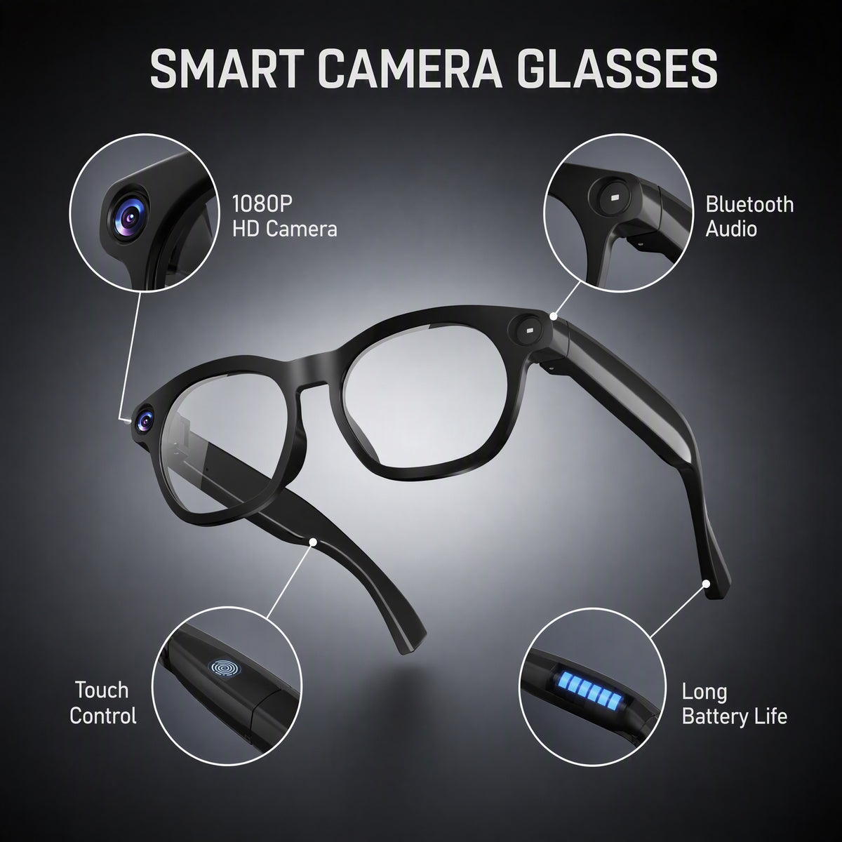 Cubonic AIview Smart AI Camera Glasses with 1080P Camera, Audio & Video Call Translation,2000mah Magnetic Charging Case,