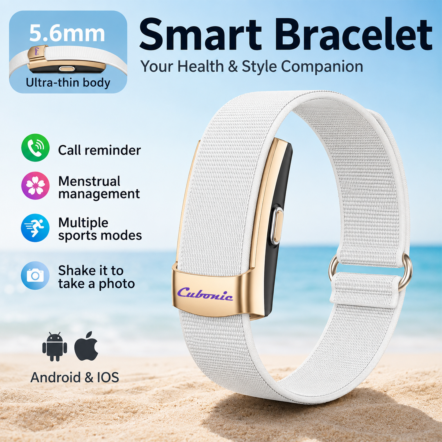 Cubonic Vytal Glory- Screenless Smart Fitness Band | 178+ Sports Modes, IP68 Waterproof, 25-Day Battery Backup, Sleep & Monitoring Activity,App Controlled Android & iOS