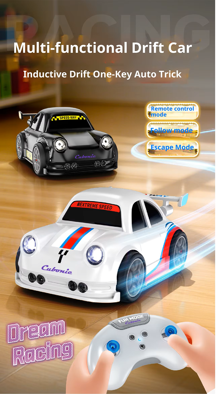 Cubonic Remote Control Intelligent Sensor Drift Car for Kids – 4 Wheel Drive Mini RC Drifting Car with Follow Me, Escape Mode, Music & LED Light Toy Gift for Boys Girls