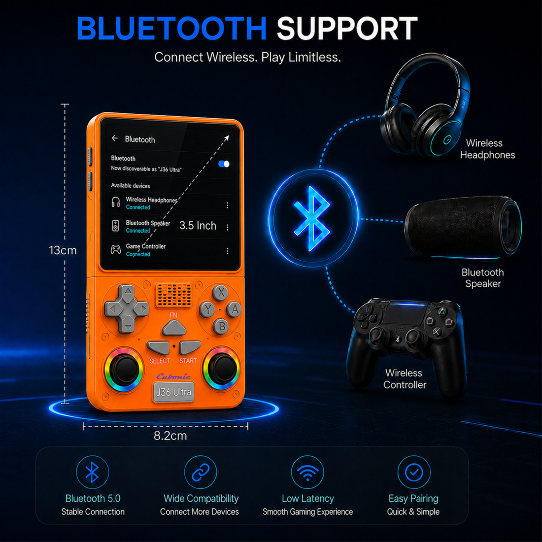 Xplore J36 Ultra Handheld Gaming Console YouTube Support 3.5"Display,Dual RGB Joystick 3000mAh Battery, WiFi & Bluetooth,Online Multiplayer