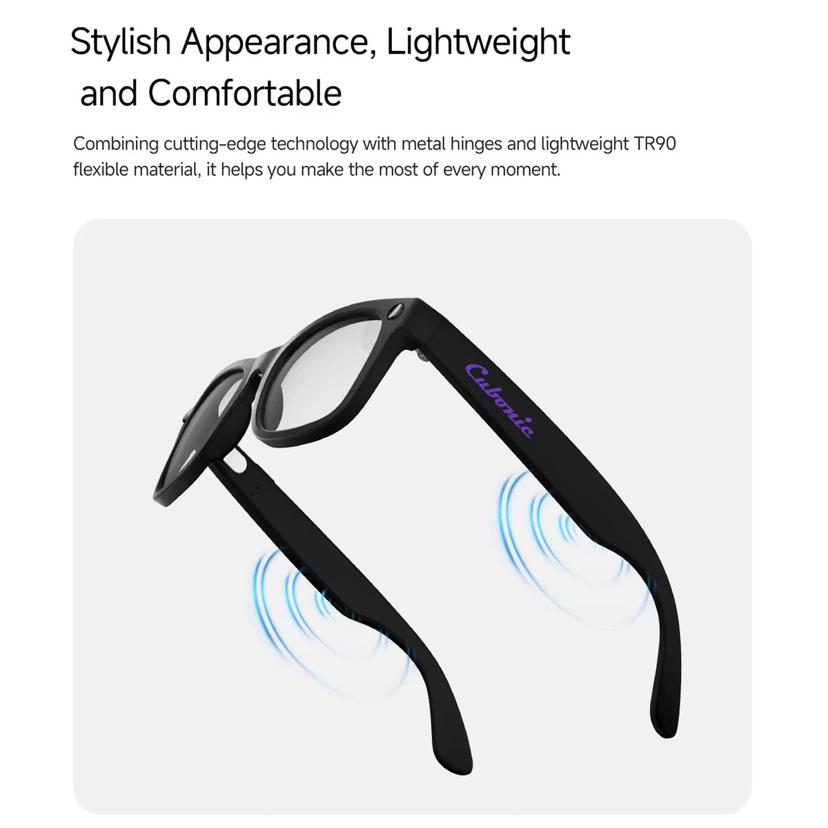 Cubonic AIBuds Smart Glasses with Charging Case 8MP HD Camera-Handsfree Photo & Video,IPX4 Water Resistant