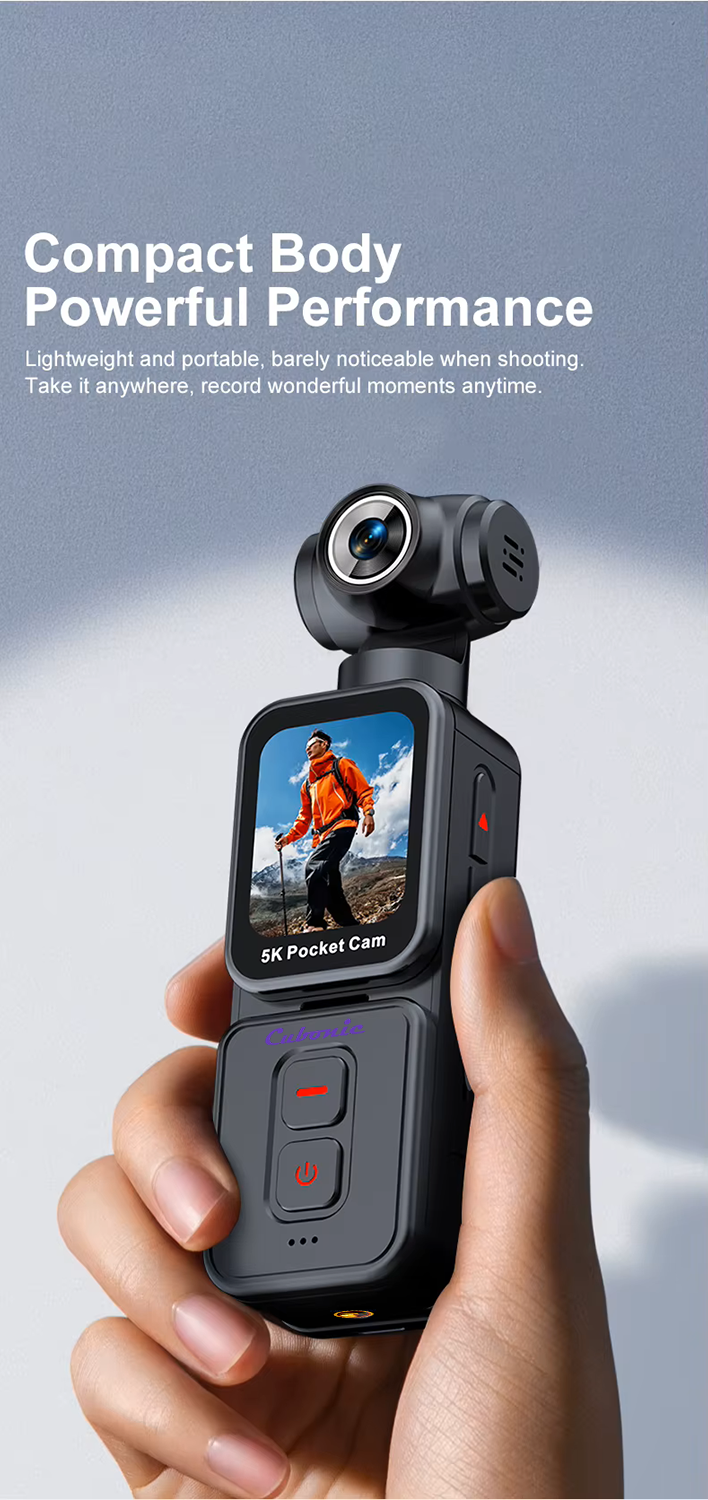 Cubonic 5K Pocket Camera 30FPS, 75MP, 270°Rotatable Lens, 90° Screen Rotation, 1.69 IPS Touch Screen,EIS,90°Screen Rotation, Sports and Action Camera