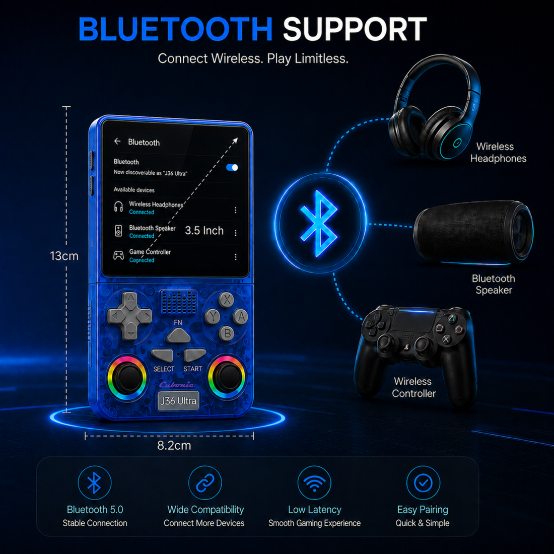 Cubonic Xplore J36 Ultra Handheld Gaming Console YouTube Support 3.5"Display,Dual RGB Joystick 3000mAh Battery, WiFi & Bluetooth,Online Multiplayer