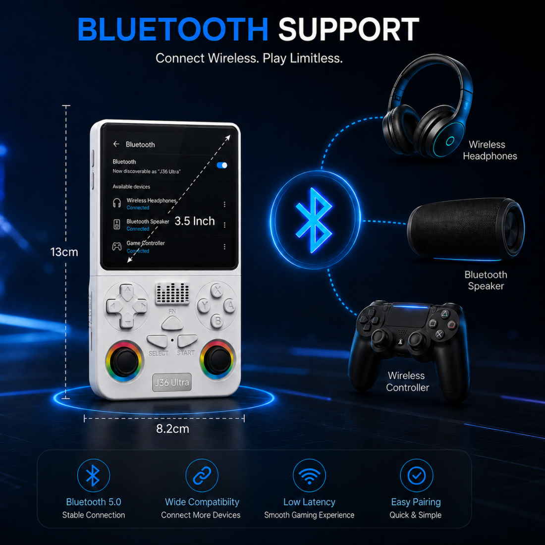 Cubonic Xplore J36 Ultra Handheld Gaming Console YouTube Support 3.5"Display,Dual RGB Joystick 3000mAh Battery, WiFi & Bluetooth,Online Multiplayer