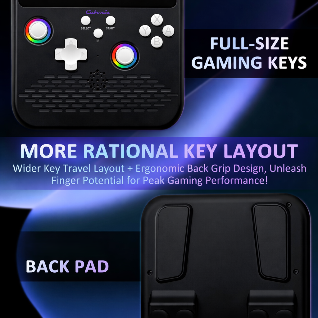 Cubonic SolidPlay H5 Handheld Gaming Console – 5" HD Display, 64GB Storage, 4000mAh Battery, Dual RGB Joysticks, 20,000+ Built-In Retro Games