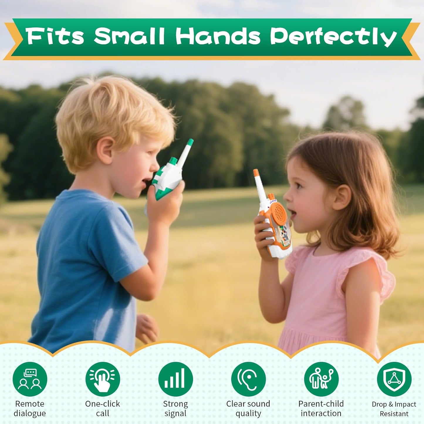 Cubonic Walkie Talkies Electronic for Kids: 2 Pack 2000FT Long Range Coverage - Outdoor Toys for Kids Age 3-12 Camping Hiking Backyard Trips - Birthday Gift for Boys Girls