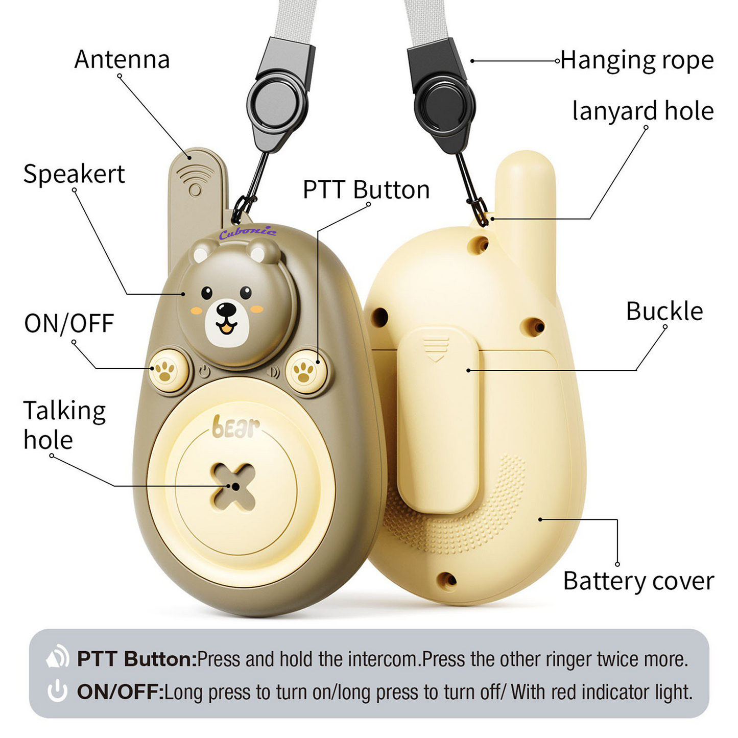 Cubonic Bear Walkie Talkie for Kids Age 3-5,2 Pack Walkie Talkies Outdoor Indoor Toys with 1000ft Range,Christmas Birthday Gifts Toys for Boys Girls