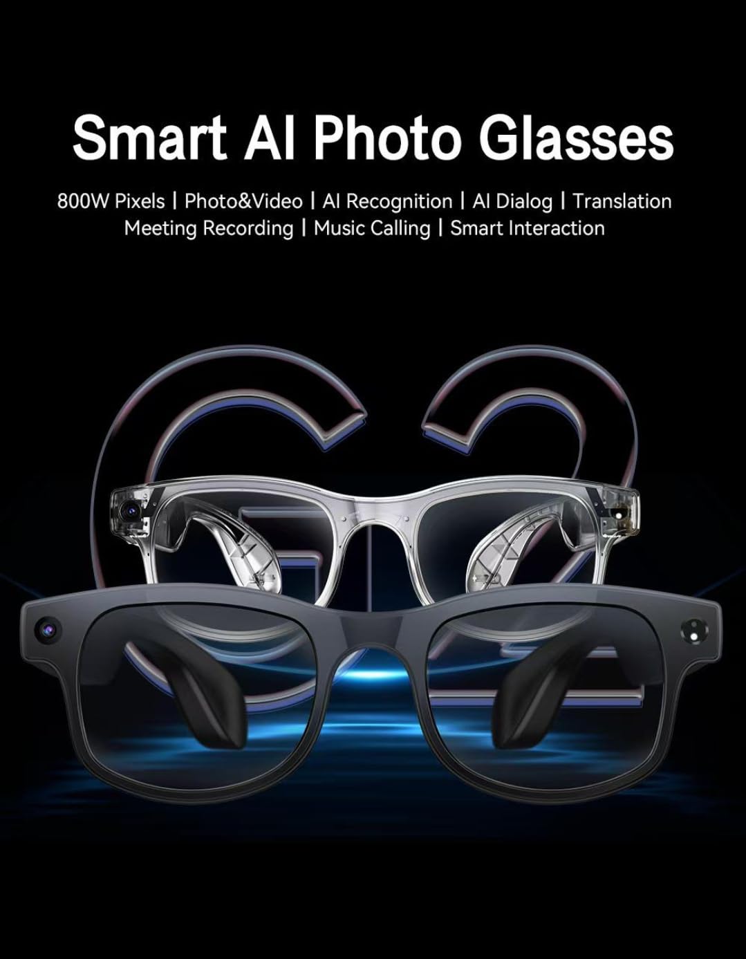 Cubonic AIMBriG2 Smart Audio Glasses with 800W Camera, Wi-Fi4, Bluetooth 5.3, 32GB Storage, Real-Time Translation, UV400 Protection, IPX4 Water Resistant