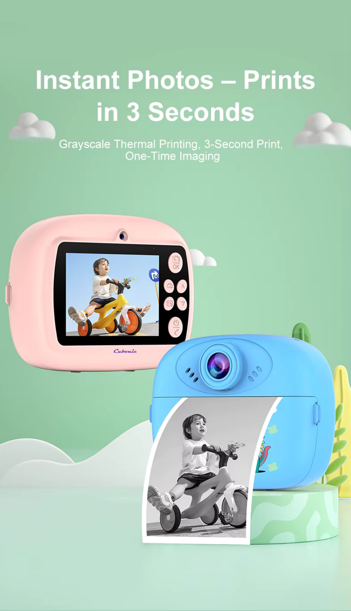 Cubonic Instant PiccoPrint 48MP Digital Camera for Kids with 3 Rolls Print Paper, Portable Toy for Girls & Boys, Perfect Birthday Gift for Toddlers Kids & Children