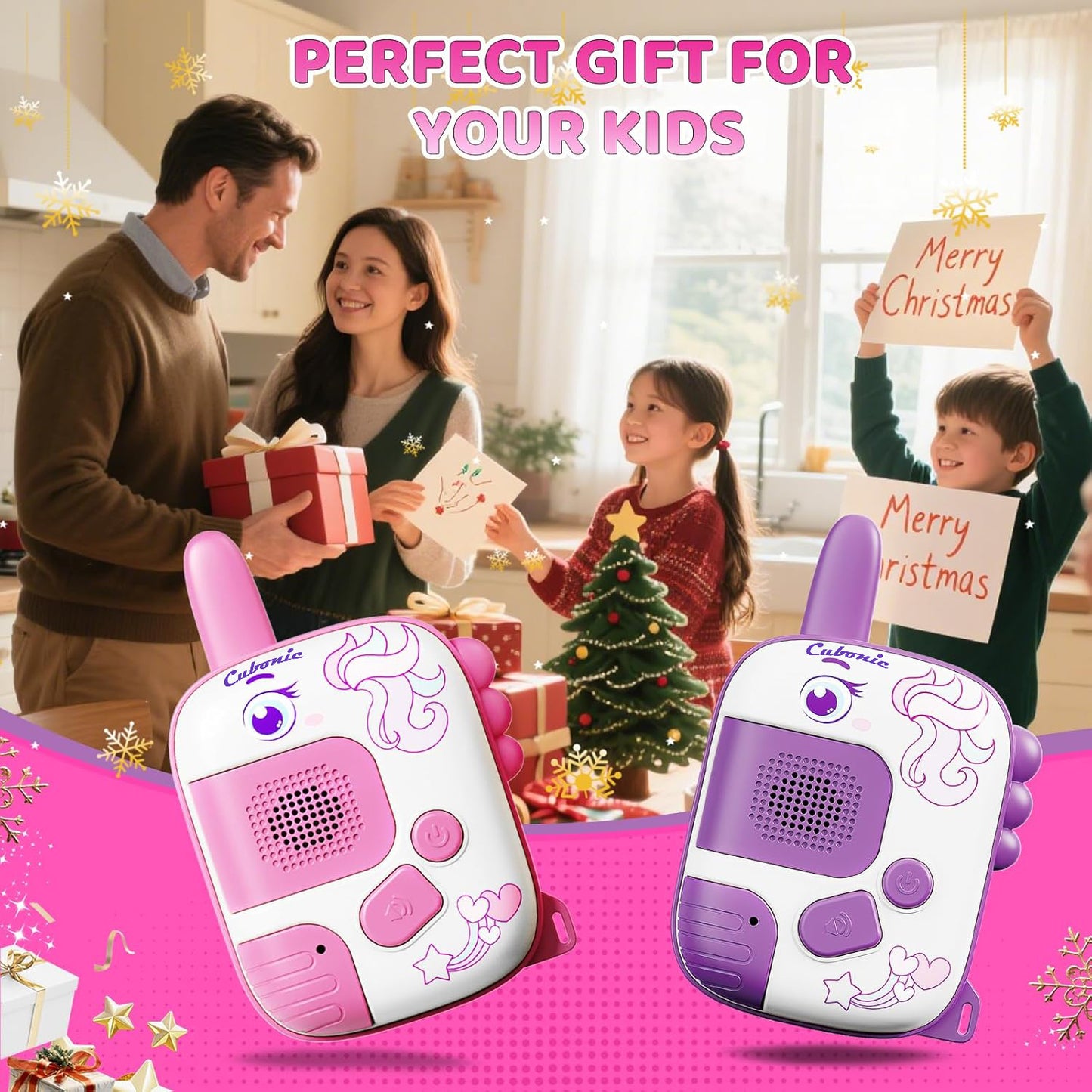 Cubonic Theme Walkie Talkie for Kids Age 3-5,2 Pc Intercom Outdoor Indoor Toys with 1000ft Range,Christmas Birthday Gifts for 4 5 6 7 8 Year Old Boys Girls