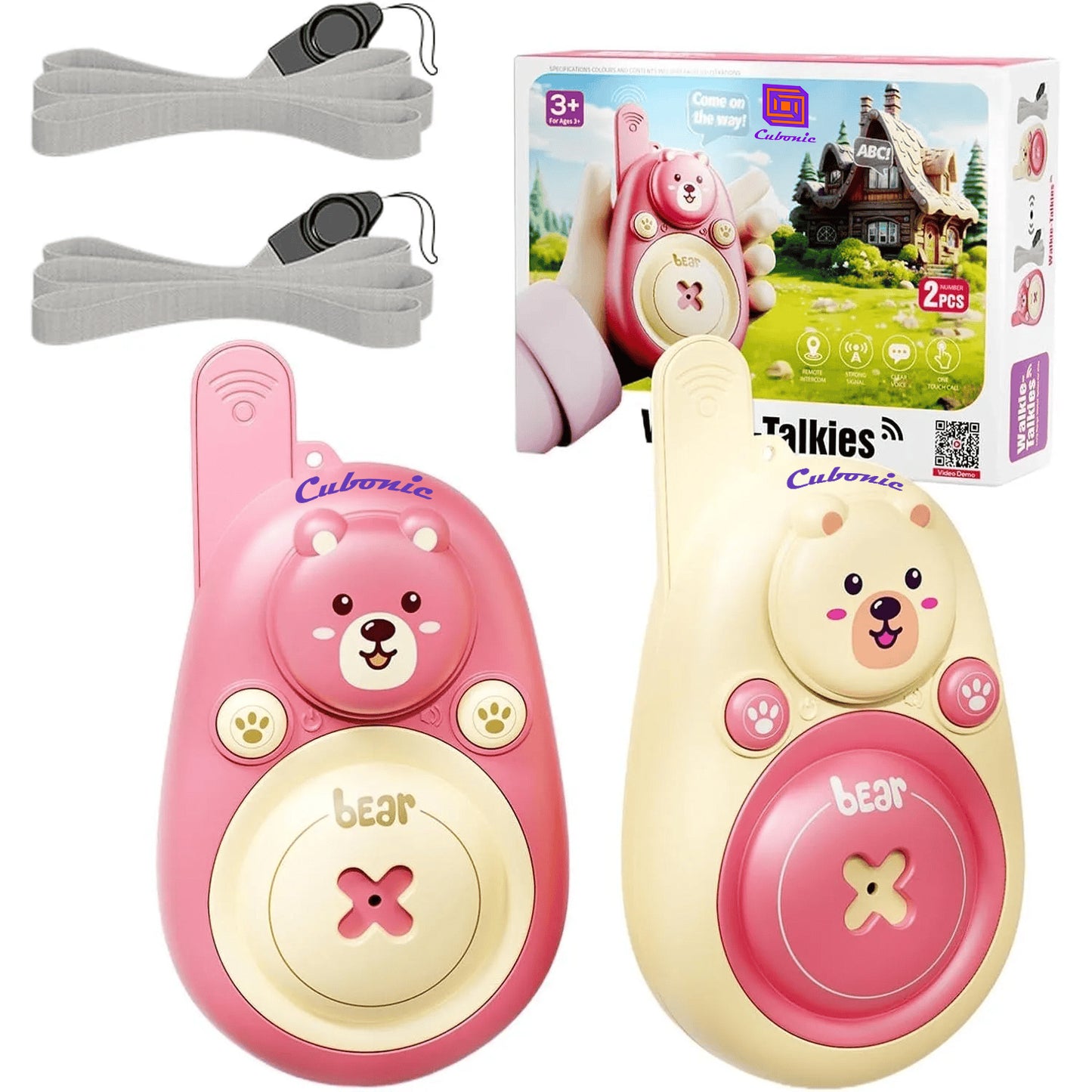 Cubonic Bear Walkie Talkie for Kids Age 3-9,2 Pack Outdoor Indoor Toys with 1000ft Range,Christmas Birthday Gifts Toys for Boys Girls