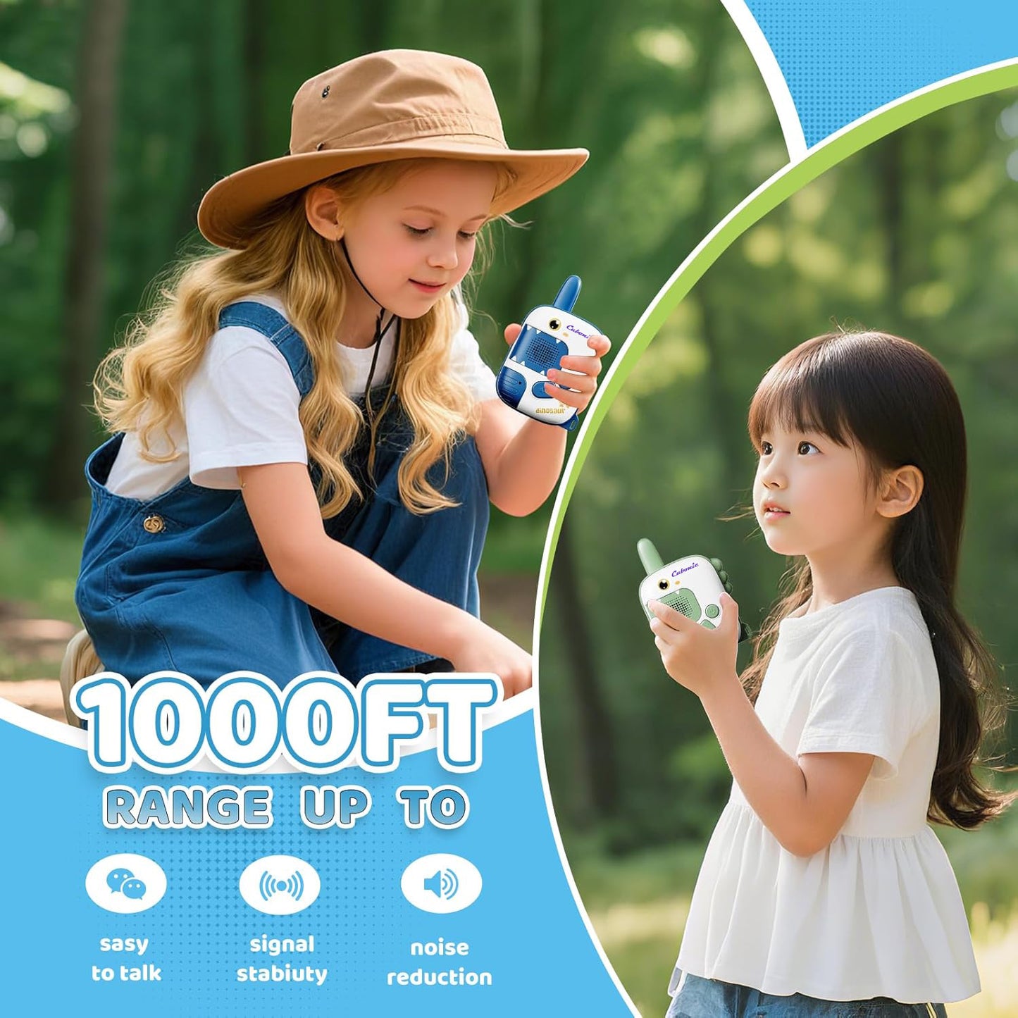 Cubonic Dinosaur Walkie Talkie for Kids Age 3-5,2 Pack Walkie Talkies Outdoor Indoor Toys with 1000ft Range,Christmas Birthday Gifts Toys for 4 5 6 7 8 Year Old Boys Girls