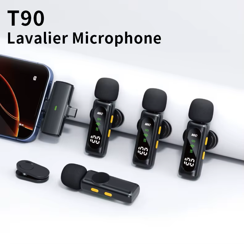 Cubonic T90 Wireless Lavalier Microphone, 4 Mic 1 Receiver, 2.4GHz Wireless Collar Mic with Noise Reduction, OLED Display, Rechargeable, USB Type-C, for iPhone, Android, YouTube, Vlogging & Live Streaming