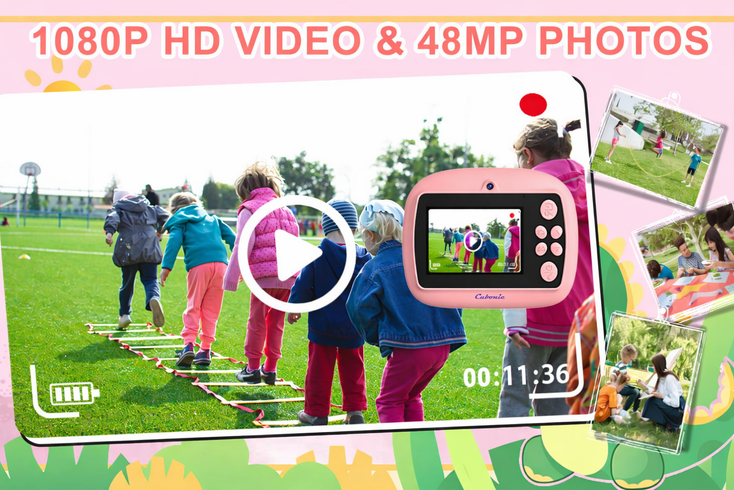 Cubonic Instant PiccoPrint 48MP Digital Camera for Kids with 3 Rolls Print Paper, Portable Toy for Girls & Boys, Perfect Birthday Gift for Toddlers Kids & Children