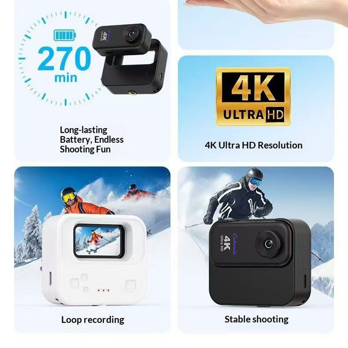 Cubonic 4K SnapCam 1.47 Inch Display Ultra HD Portable Loop Record, H63P Image Sensor, Magnetic Charging Case, 1/4 Universal Tripod Mount Sports and Action Camera