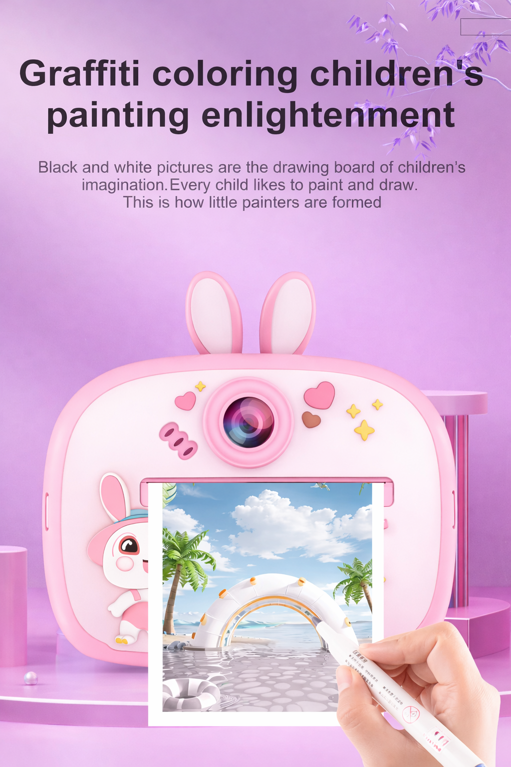 Cubonic Instant PiccoPrint SafeSnap Kids Theme 48MP Digital Camera for Kids with 3 Rolls Print Paper, Portable Toy for Girls & Boys, Perfect Birthday Gift for Toddlers Kids & Children