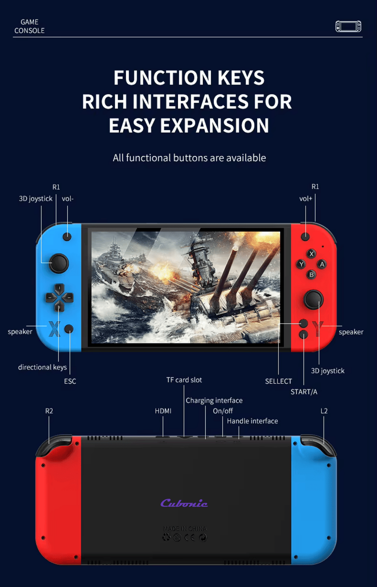 Cubonic Latest G90 7 Inch Full HD Screen Handheld Game Console 19000+ Games 64Gb SD Card 4000mah Inbuilt battery Multi-System 20+ Emulators Arcade Gaming Controller