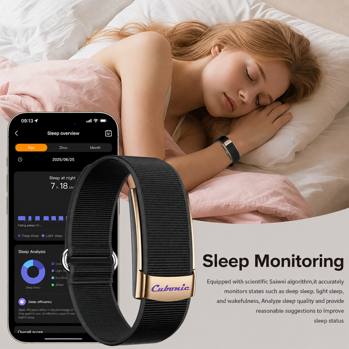 Cubonic Vytal Glory- Screenless Smart Fitness Band | 176+ Sports Modes, 1ATM Waterproof, 5-10 Day Battery Backup, Sleep & Monitoring Activity,App Controlled Android & iOS