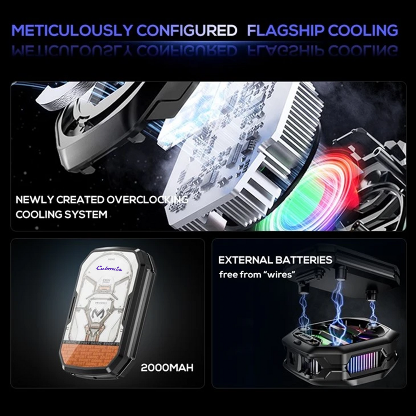 Cubonic CX14 Cyclone Elite 10W| Mobile Phone Cooler|2000 mah Detachable Battery RGB Led|USB Type|Low Noise |Comptaible with MagSafe