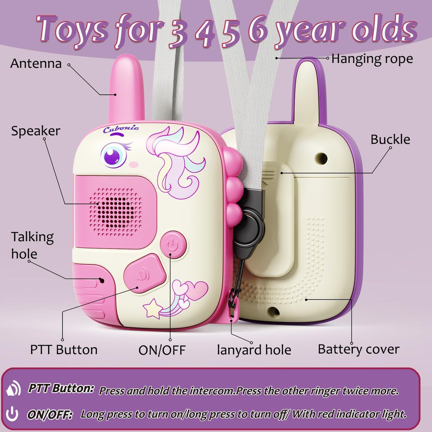 Cubonic Theme Walkie Talkie for Kids Age 3-5,2 Pc Intercom Outdoor Indoor Toys with 1000ft Range,Christmas Birthday Gifts for 4 5 6 7 8 Year Old Boys Girls