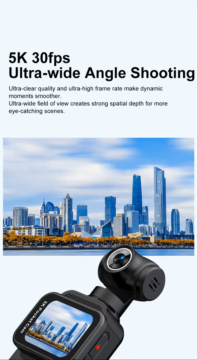 Cubonic 5K Pocket Camera 30FPS, 75MP, 270°Rotatable Lens, 90° Screen Rotation, 1.69 IPS Touch Screen,EIS,90°Screen Rotation, Sports and Action Camera