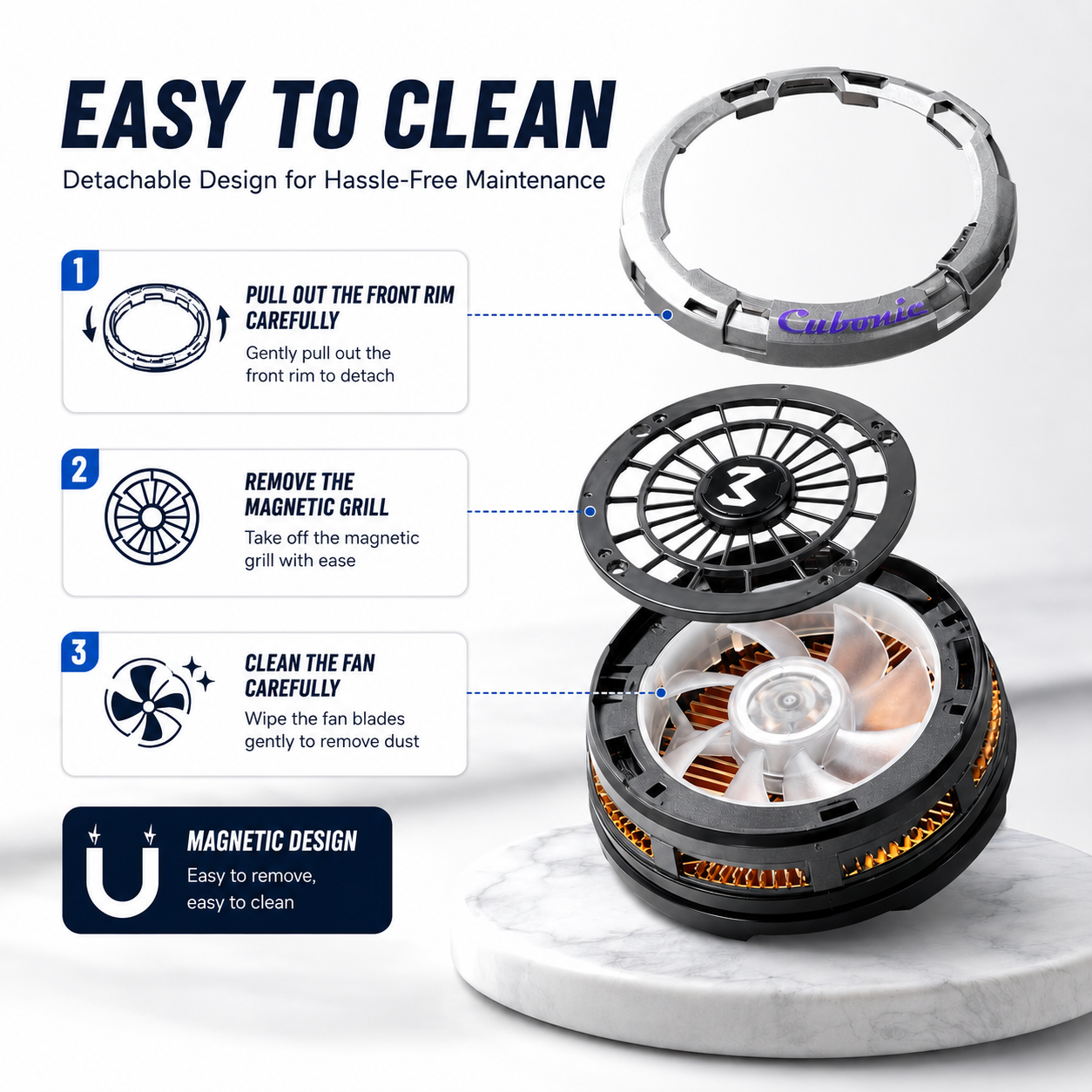 Cubonic CX26 Magnetic Phone Cooler – 30W Semiconductor RGB Cooling Fan with AI Temperature Control for iPhone & Android