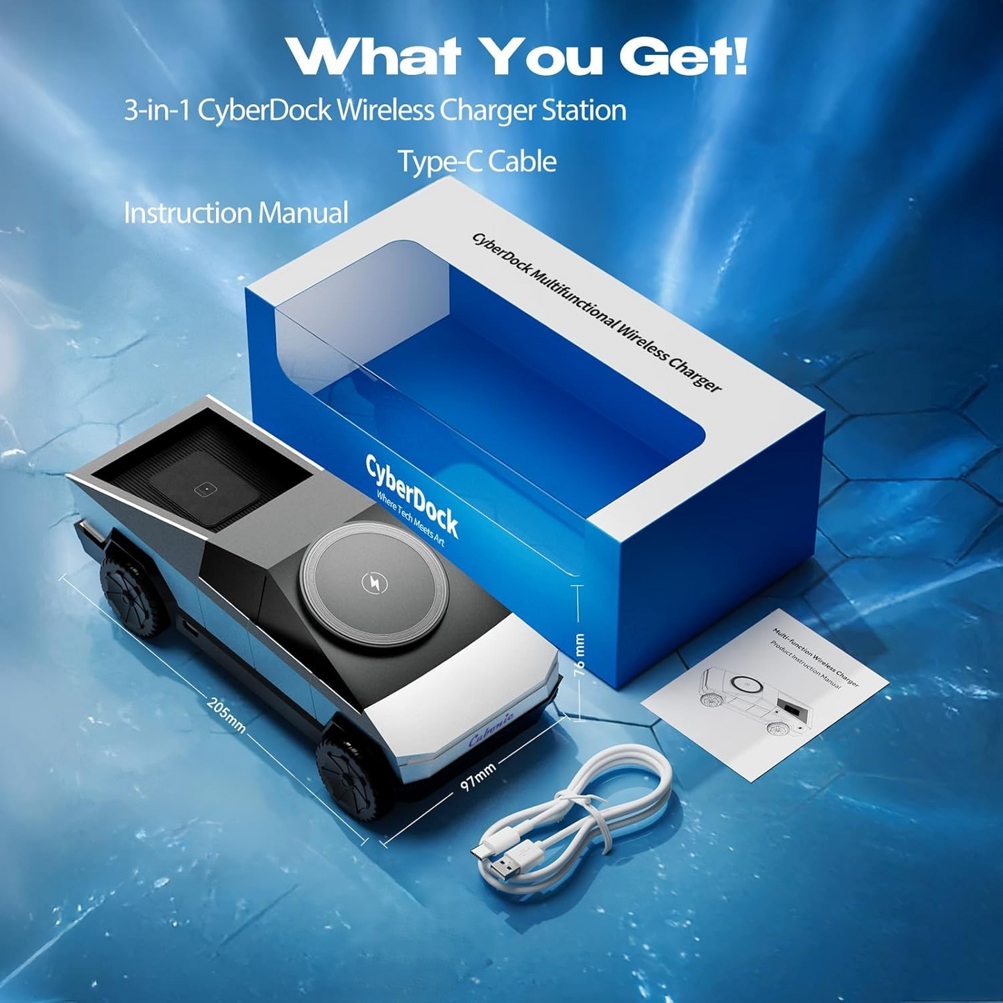 Cubonic CyberDock 3-in-1 Wireless Charging Station for Magsafe Compatible Phone, Smartwatch, Earpods with LED