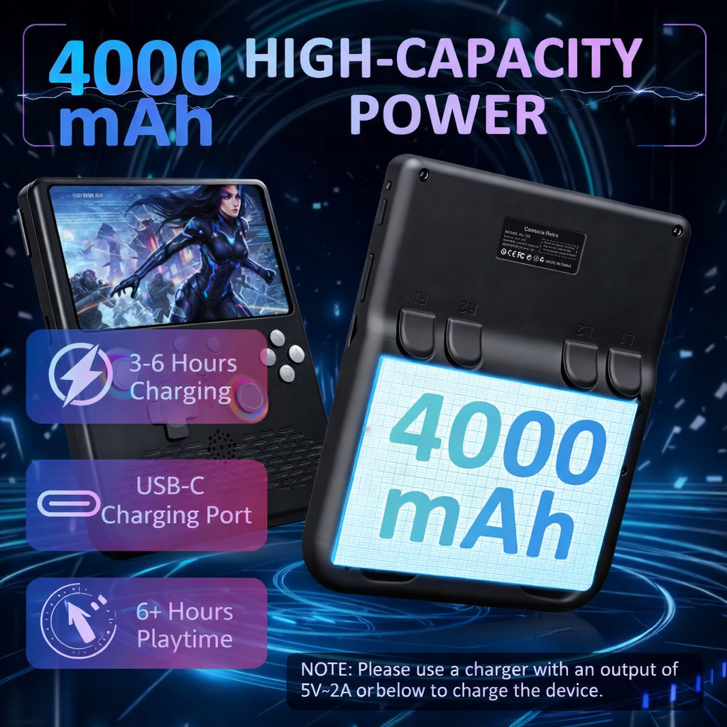 Cubonic SolidPlay H5 Handheld Gaming Console – 5" HD Display, 64GB Storage, 4000mAh Battery, Dual RGB Joysticks, 20,000+ Built-In Retro Games