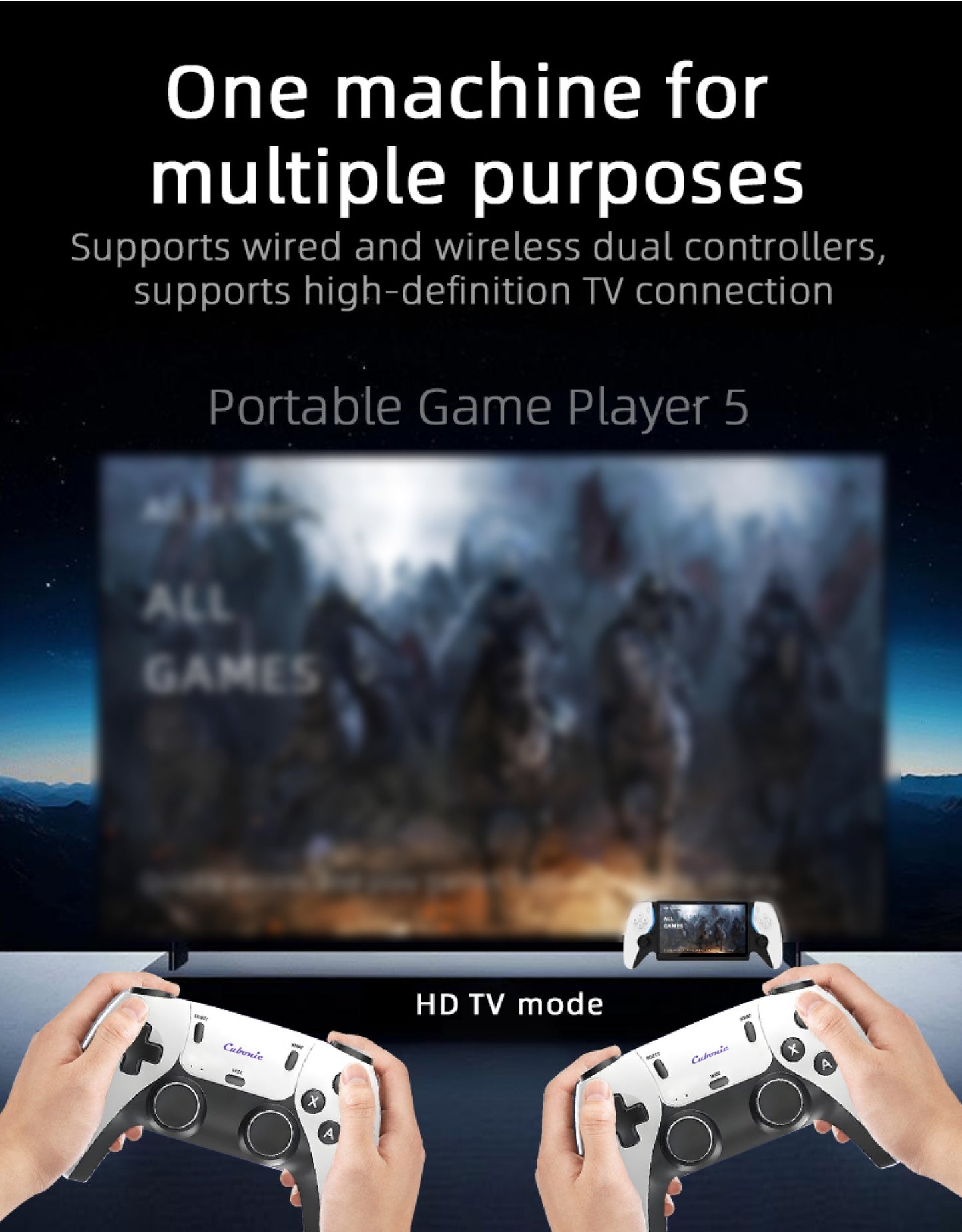 Cubonic Portable Game Multi-Player 5 with 7Inch HD SCreen 2nd Gen Host+Wireless Linux System Dual Controller 30+ Emulators Open Source Gaming Console