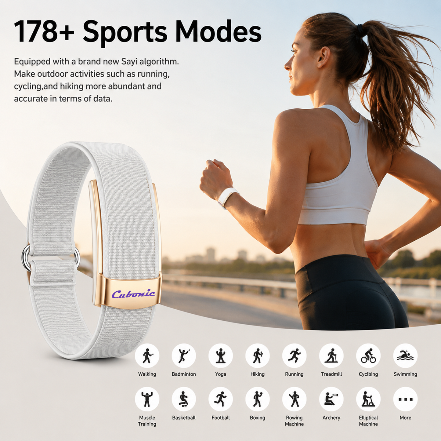 Cubonic Vytal Glory- Screenless Smart Fitness Band | 178+ Sports Modes, IP68 Waterproof, 25-Day Battery Backup, Sleep & Monitoring Activity,App Controlled Android & iOS