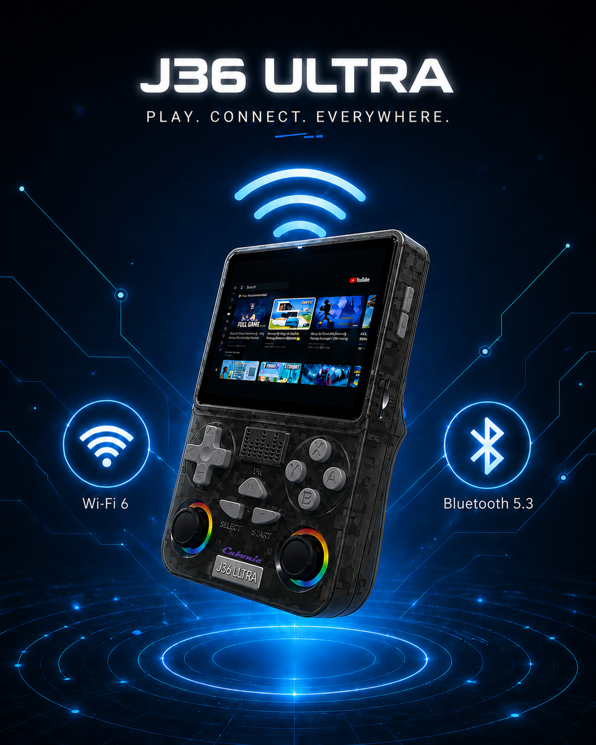 Cubonic Xplore J36 Ultra Handheld Gaming Console YouTube Support 3.5"Display,Dual RGB Joystick 3000mAh Battery, WiFi & Bluetooth,Online Multiplayer