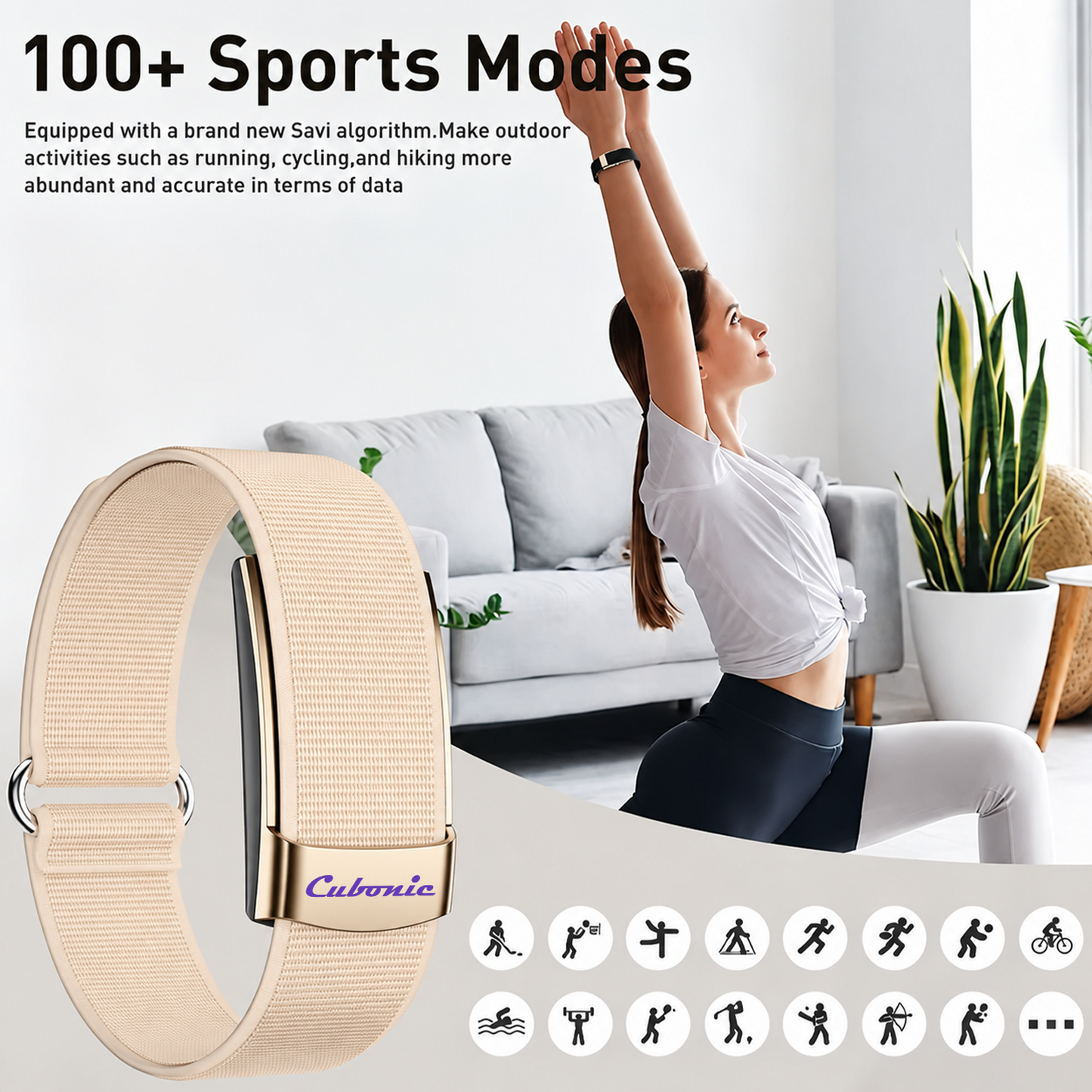 Cubonic Vytal Glory- Screenless Smart Fitness Band | 178+ Sports Modes, IP68 Waterproof, 25-Day Battery Backup, Sleep & Monitoring Activity,App Controlled Android & iOS