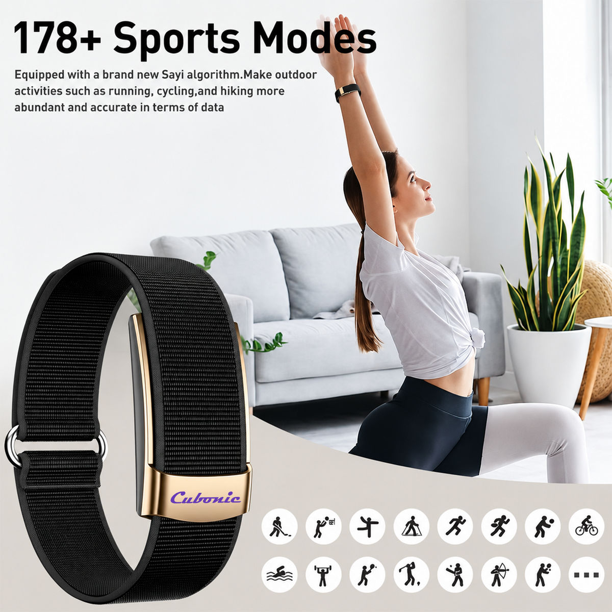 Cubonic Vytal Glory- Screenless Smart Fitness Band | 176+ Sports Modes, 1ATM Waterproof, 5-10 Day Battery Backup, Sleep & Monitoring Activity,App Controlled Android & iOS