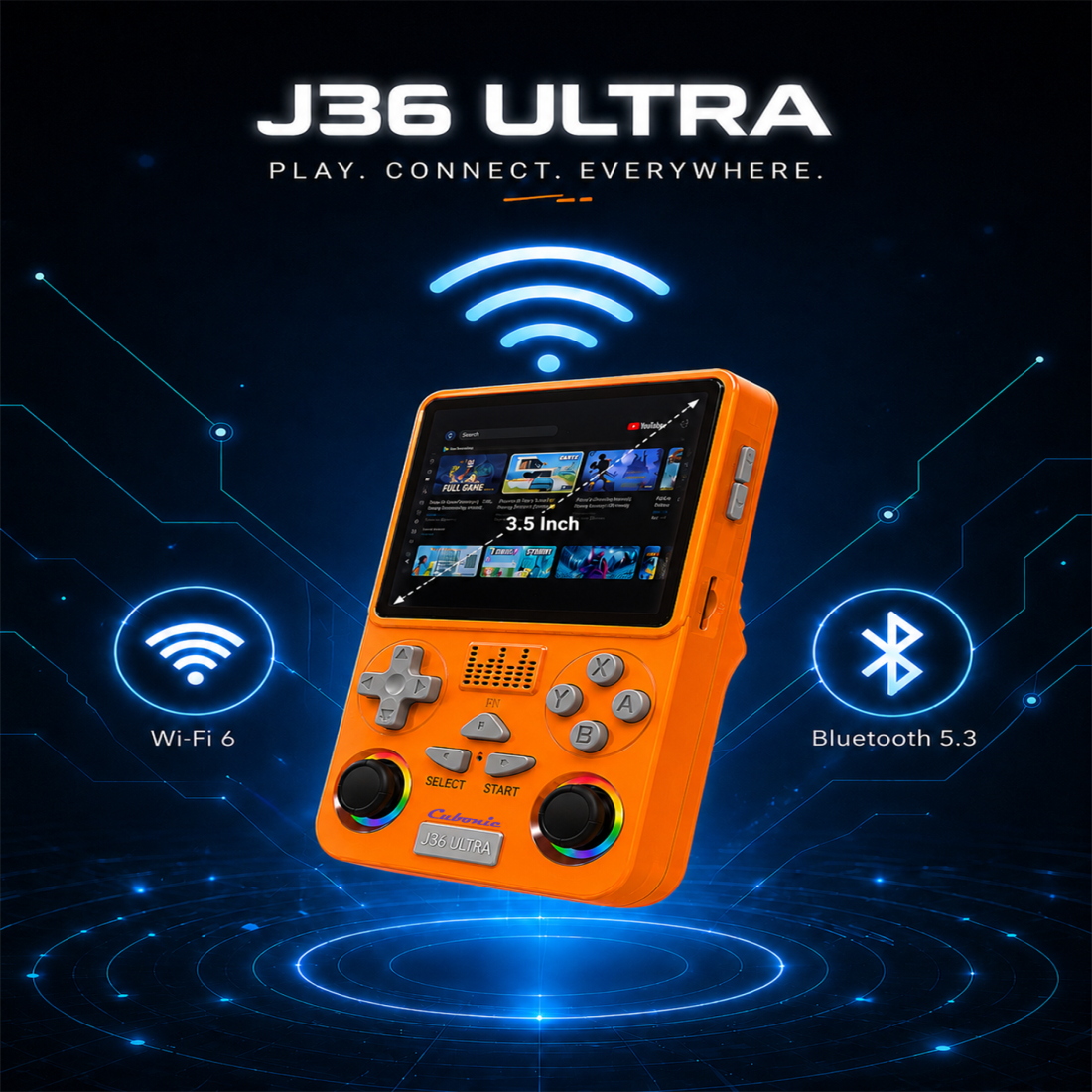 Xplore J36 Ultra Handheld Gaming Console YouTube Support 3.5"Display,Dual RGB Joystick 3000mAh Battery, WiFi & Bluetooth,Online Multiplayer