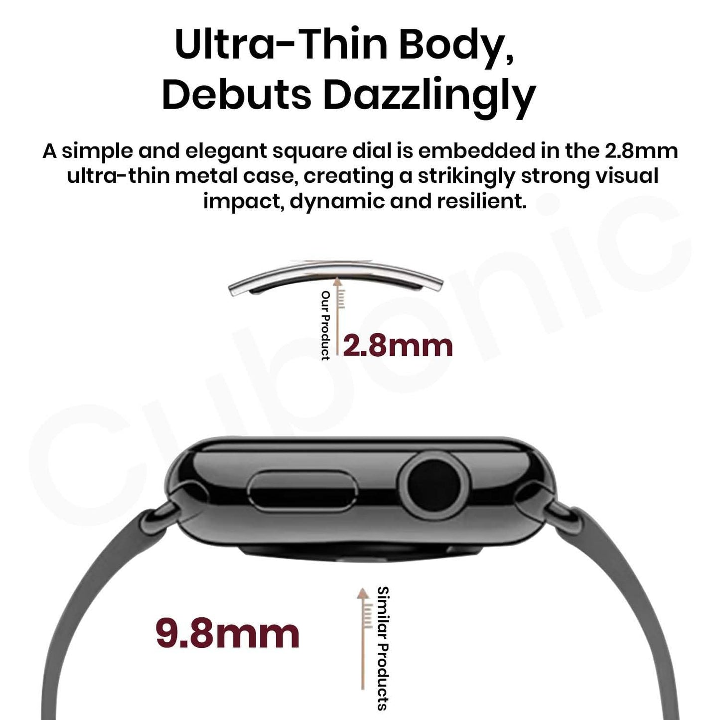 Cubonic B8ron Smart Bracelet Watch for Men & Women, Ultra Thin 2.8mm Minimalist Fitness Tracker with Heart Rate & SpO2 Monitor, Sleep Tracking, Activity Tracker, Adjustable Strap, Lightweight Design
