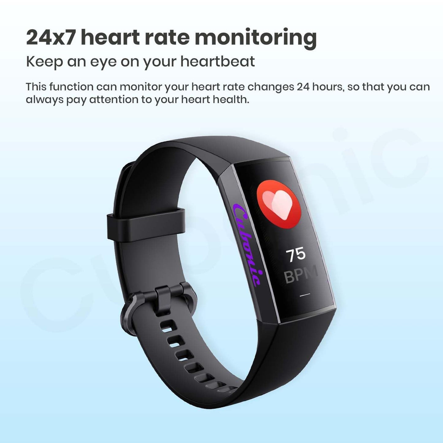 Cubonic C80 Fitness Tracker with Raise to Wake Display, Heart Rate Monitor, Blood Pressure, App Control Notifier, Pedometer, Sleep Monitor, Activity Tracker, 1.1" AMOLED Screen, Fitness Watch