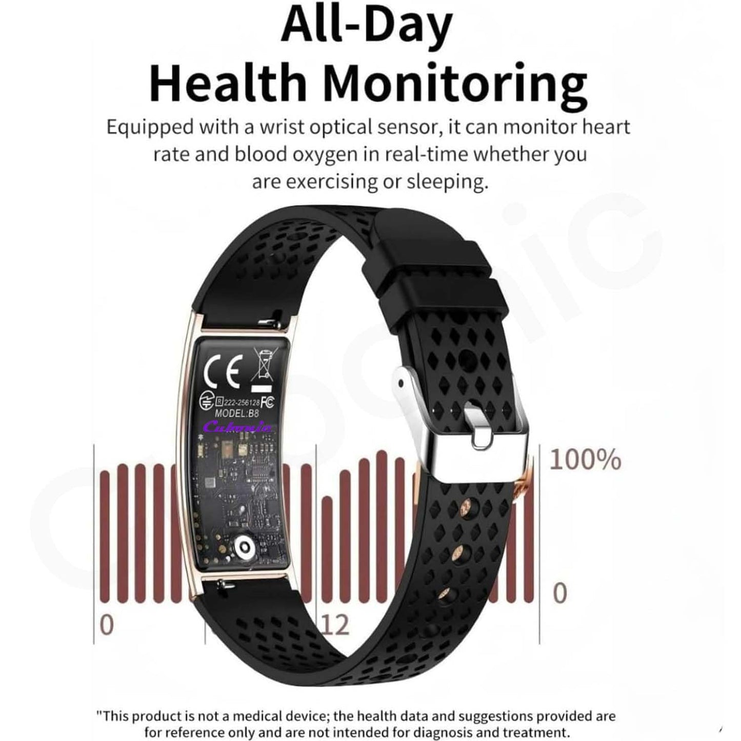 Cubonic B8ron Smart Bracelet Watch for Men & Women, Ultra Thin 2.8mm Minimalist Fitness Tracker with Heart Rate & SpO2 Monitor, Sleep Tracking, Activity Tracker, Adjustable Strap, Lightweight Design