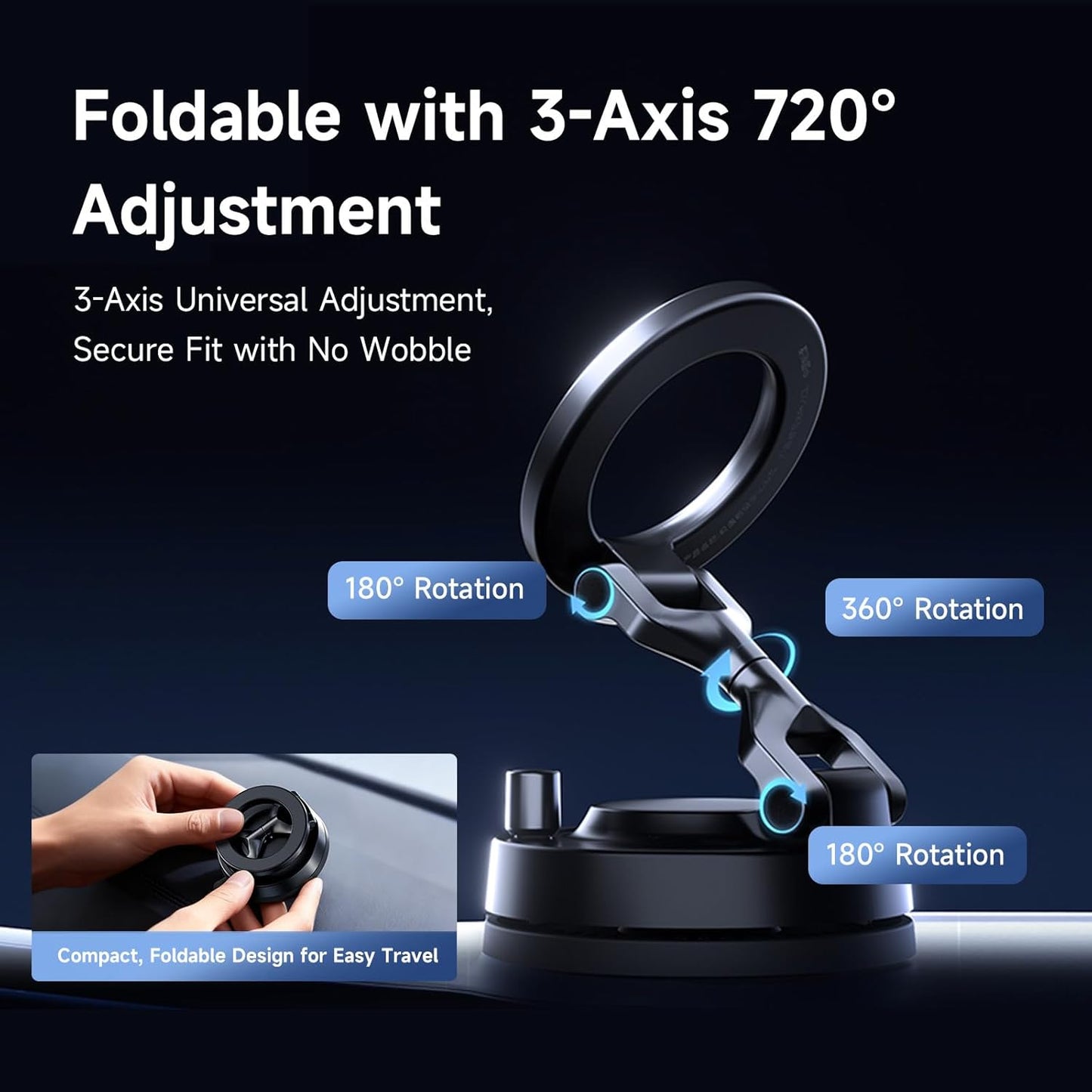 Black Shark Magnetic Car Phone Holder, Zinc Alloy Arm, 720° Adjustable MagSafe Mount with Vacuum Suction for iPhone 12-17/Pro/Max, Dashboard & Windshield Compatible