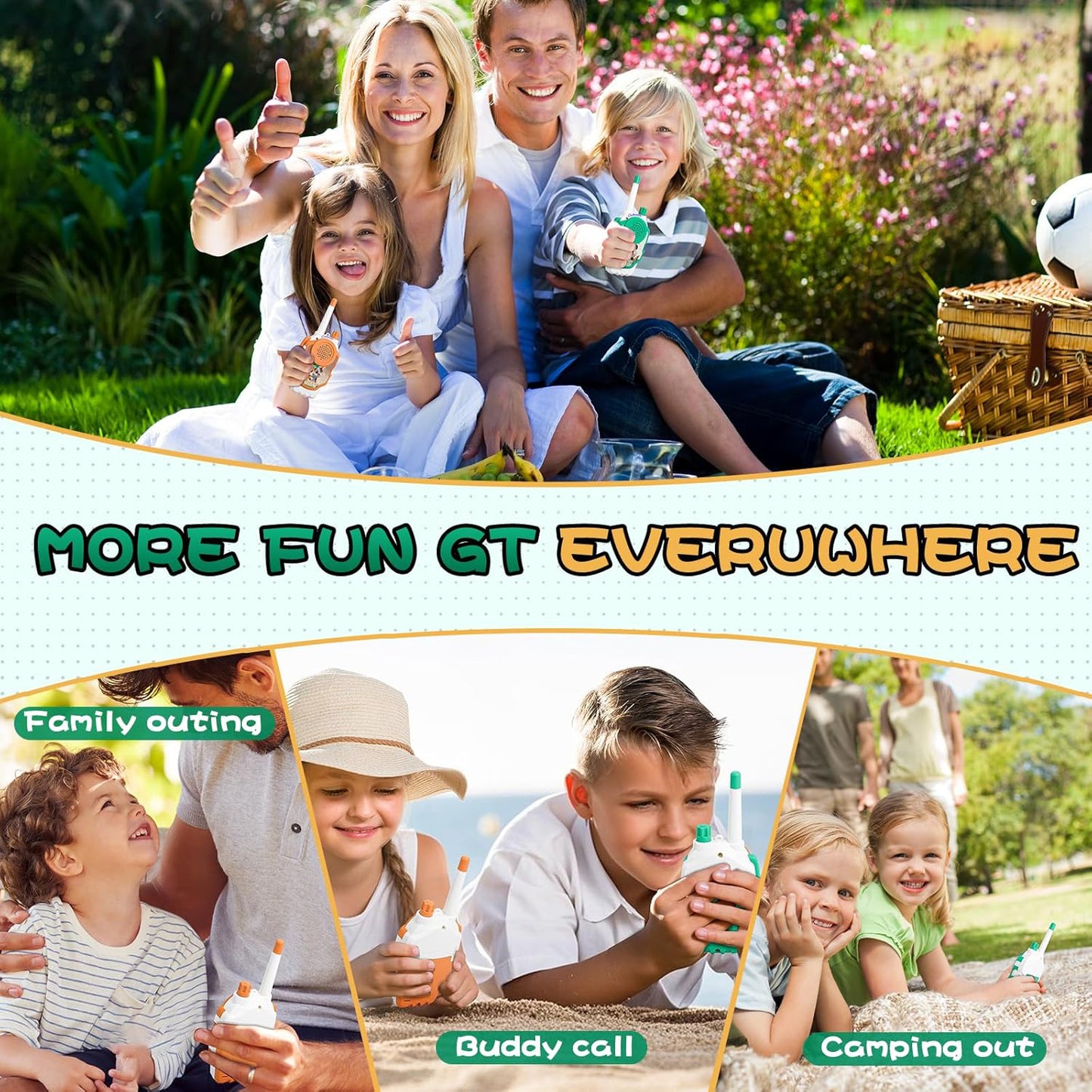 Cubonic Walkie Talkies Electronic for Kids: 2 Pack 2000FT Long Range Coverage - Outdoor Toys for Kids Age 3-12 Camping Hiking Backyard Trips - Birthday Gift for Boys Girls