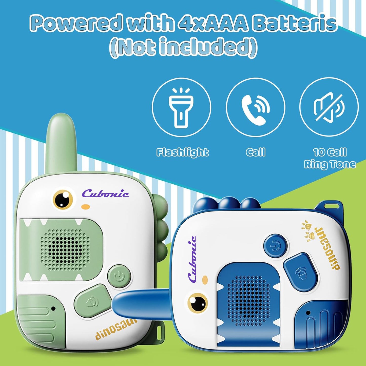 Cubonic Dinosaur Walkie Talkie for Kids Age 3-5,2 Pack Walkie Talkies Outdoor Indoor Toys with 1000ft Range,Christmas Birthday Gifts Toys for 4 5 6 7 8 Year Old Boys Girls