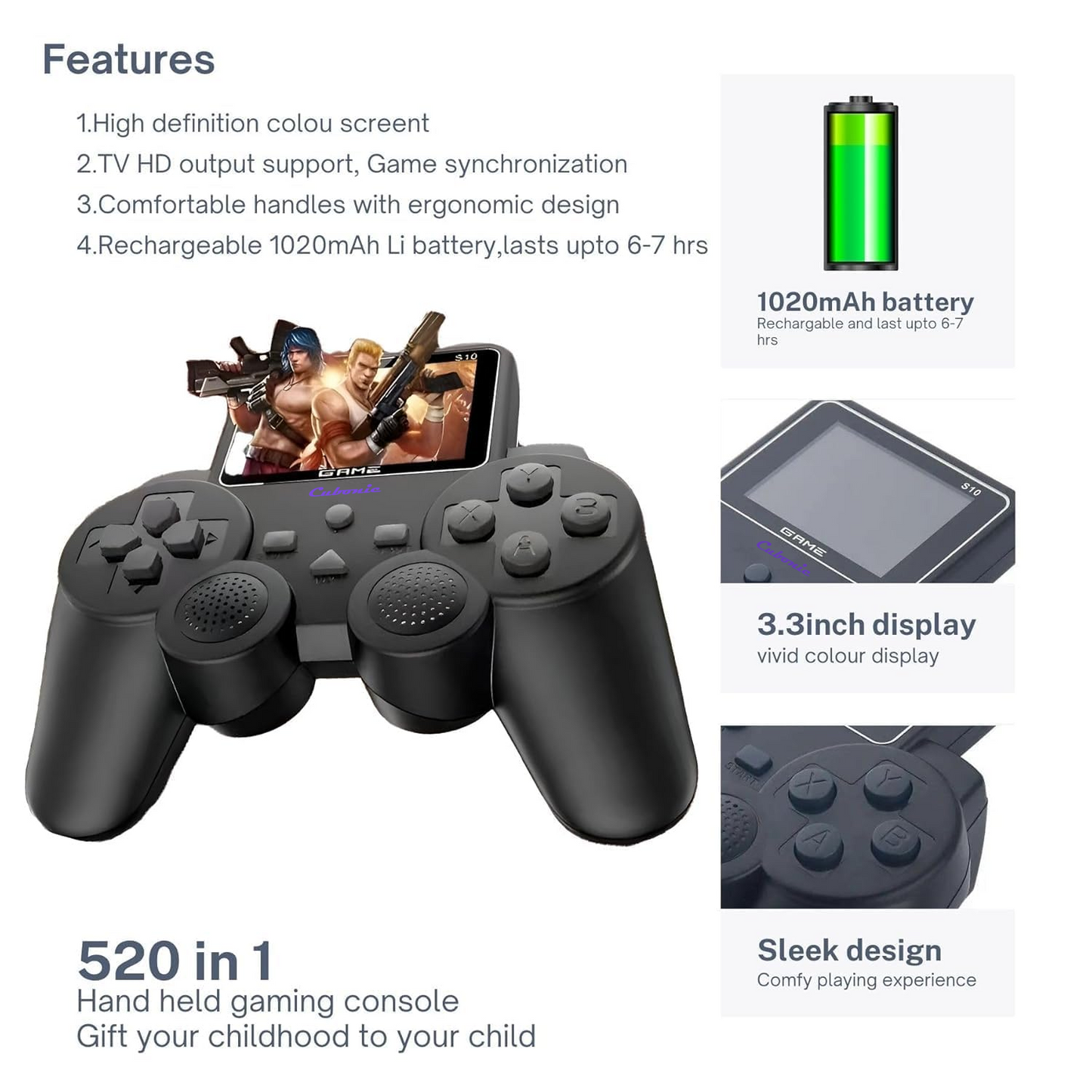 PlayTor S10| Dual Grip Console With Build-In HD Screen & All-In-One Gaming