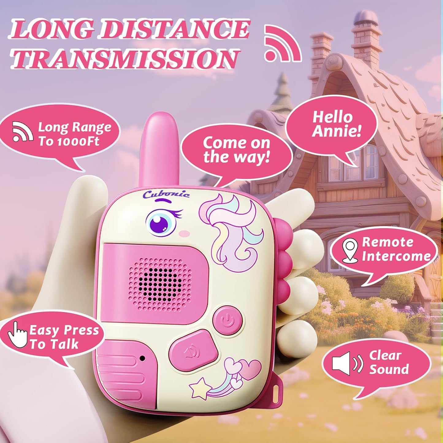 Cubonic Theme Walkie Talkie for Kids Age 3-5,2 Pc Intercom Outdoor Indoor Toys with 1000ft Range,Christmas Birthday Gifts for 4 5 6 7 8 Year Old Boys Girls