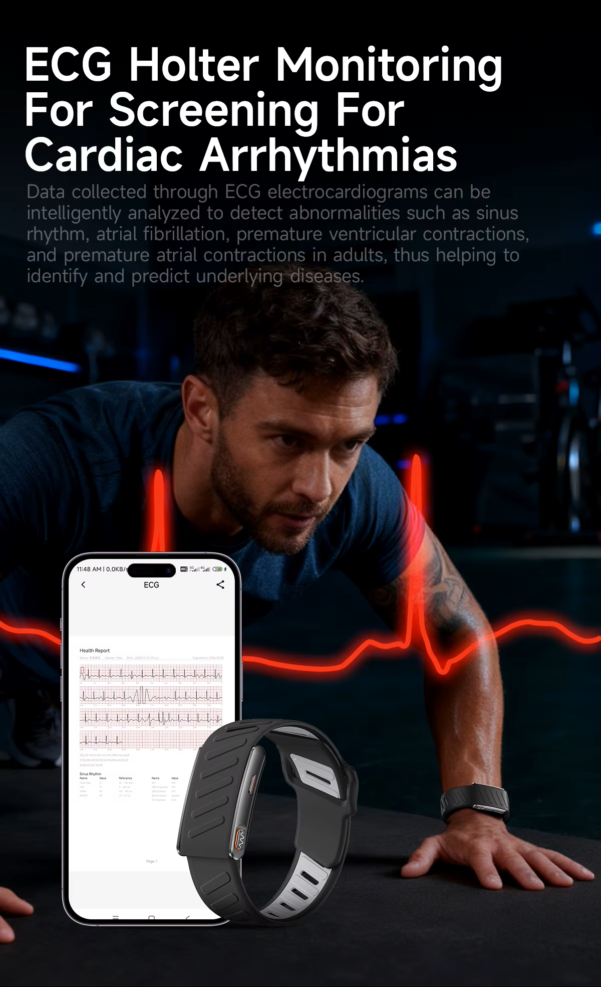 Cubonic Smart Health Bracelet with ECG, Heart Rate, HRV, SpO2, Body Temperature, Body Composition & Sleep Monitoring | 3ATM Waterproof | Up to 60 Days Battery Life