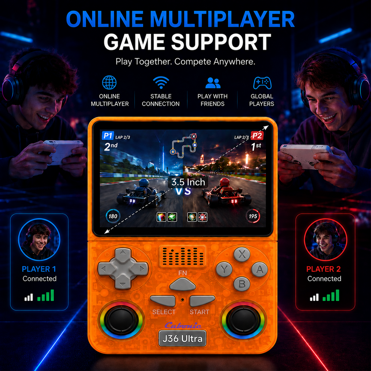 Xplore J36 Ultra Handheld Gaming Console YouTube Support 3.5"Display,Dual RGB Joystick 3000mAh Battery, WiFi & Bluetooth,Online Multiplayer